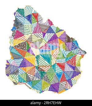 Mappa in stile bambino dell'Uruguay. Poligoni disegnati a mano a forma di Uruguay. Illustrazione vettoriale. Illustrazione Vettoriale