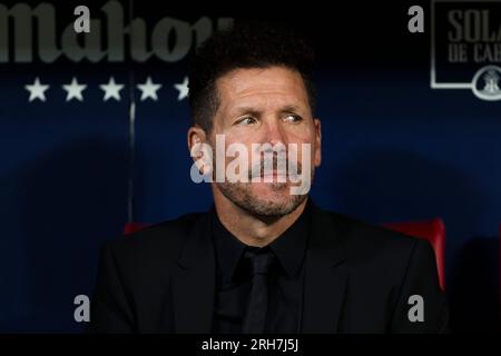 Madrid, Spagna. 14 agosto 2023. MADRID, SPAGNA - 14 AGOSTO: Allenatore dell'Atletico de Madrid Diego Pablo Simeone durante la partita di LaLiga EA Sports 2023/24 tra Atletico de Madrid e Granada allo Stadio Civitas Metropolitano di Madrid il 14 AGOSTO 2023. ( Credit: Guillermo Martinez/Alamy Live News Foto Stock