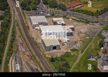 Veduta aerea, RTZ Regional Police Training Center, cantiere e nuovo edificio, Westviertel, Essen, regione della Ruhr, Renania settentrionale-Vestfalia, Germania Foto Stock