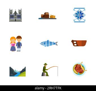 Set di icone Norvegia Illustrazione Vettoriale