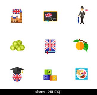 Set di icone per imparare l'inglese Illustrazione Vettoriale