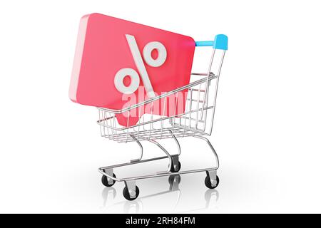 Icona di sconto per il carrello della spesa. Promozione con una vendita nel negozio. Pubblicità di vendita. Banner pubblicitario. Foto Stock