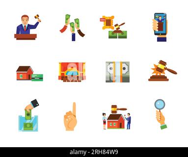 Set di icone asta Illustrazione Vettoriale