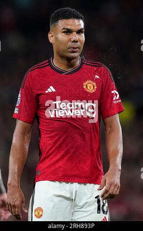 Manchester, Regno Unito. 14 agosto 2023. Casemiro del Manchester United durante la partita di Premier League all'Old Trafford, Manchester. Il credito fotografico dovrebbe leggere: Andrew Yates/Sportimage Credit: Sportimage Ltd/Alamy Live News Foto Stock