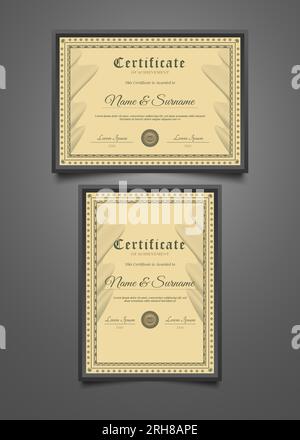 Eleganti modelli di certificato con decorazioni Wave e stile vintage Illustrazione Vettoriale