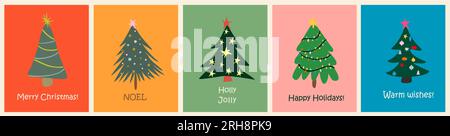 Set di cartoline di Natale con vettore Abstract Tree. Illustrazione Vettoriale