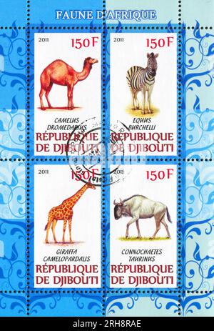 GIBUTI - CIRCA 2011: Timbro stampato da Gibuti, mostra Quagga, circa 2011 Foto Stock