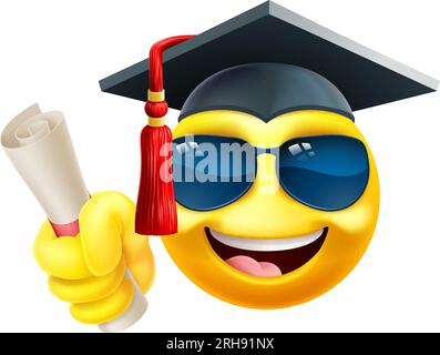 Occhiali da sole Emoji Graduate College Cartoon Emoticon Illustrazione Vettoriale