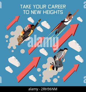 Il concetto isometrico di incremento della carriera con l'illustrazione vettoriale di Take your career to New height Illustrazione Vettoriale