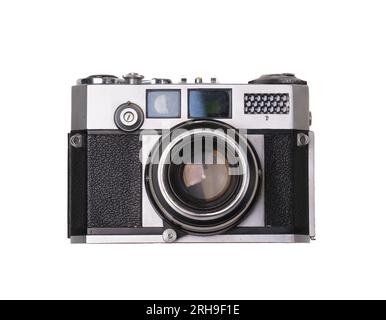 vecchia fotocamera a pellicola isolata su sfondo bianco Foto Stock