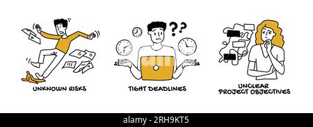 Concetto di rischio e trappole dell'organizzazione del flusso di lavoro produttivo Illustrazione Vettoriale