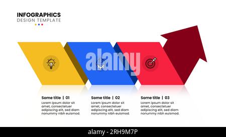Modello infografico con icone e 3 opzioni o passaggi. Freccia Origami. Può essere utilizzato per layout del flusso di lavoro, diagrammi, banner, webdesign. Illustrazione vettoriale Illustrazione Vettoriale