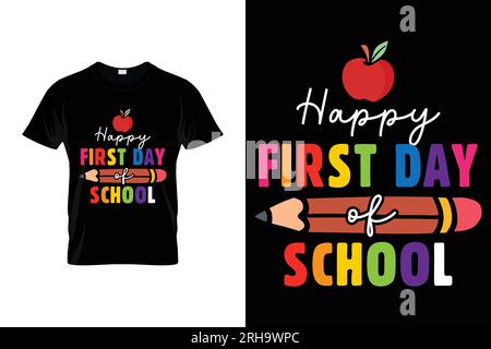 Buon 1° giorno di scuola tipografia ritorno a scuola T-shirt design Illustrazione Vettoriale