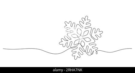 disegno a linee continue con fiocco di neve in silhouette forma lineare illustrazione vettoriale del concetto natalizio e invernale Illustrazione Vettoriale