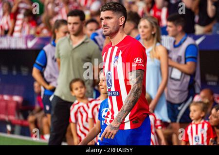 Madrid, Spagna. 14 agosto 2023. Rodrigo De Paul (Atletico Madrid) entra in campo durante la partita di calcio LaLiga EA Sports tra Atletico Madrid e Granada all'Estadio Civitas Metropolitano. Punteggi finali; Atletico Madrid 3-1 Granada. (Foto di Alberto Gardin/SOPA Images/Sipa USA) credito: SIPA USA/Alamy Live News Foto Stock