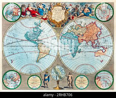 Una nuova mappa del mondo dalle ultime osservazioni di John Senex. Originale dalla Beinecke rare Book Manuscript Library. Foto Stock