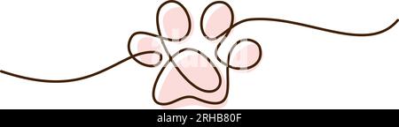 Impronta Paw di cane o gatto. Disegno continuo a una linea Illustrazione Vettoriale
