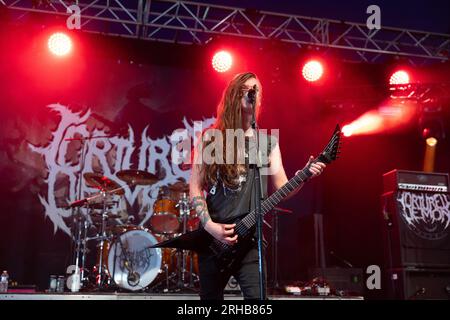 Tortured Demon, si esibiscono dal vivo al Bloodstock Open Air Festival 2023, Catton Park, Derbyshire, Regno Unito. Foto Stock