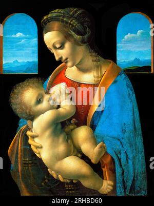 Il famoso dipinto di Leonardo da Vinci Madonna Litta. Originale da Wikimedia Commons. Foto Stock