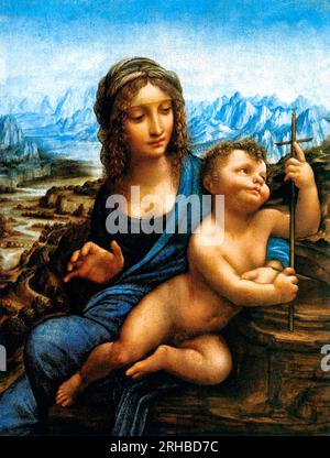 Famoso dipinto della Madonna dello Yarnwinder di Leonardo da Vinci. Originale da Wikimedia Commons. Foto Stock