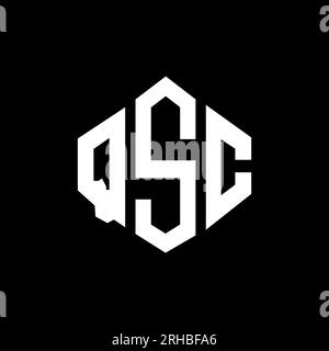 Logo QSC Letter con forma poligonale. Design con logo a forma di cubo e poligono QSC. Modello con logo vettoriale esagonale QSC in bianco e nero. QSC monogr Illustrazione Vettoriale