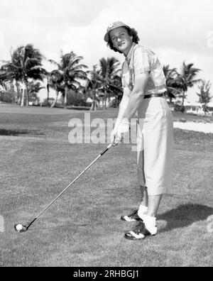 Miami Beach, Florida: c. 1950 Babe Didrikson Zaharias al Normandy Isle Golf Club. Foto Stock