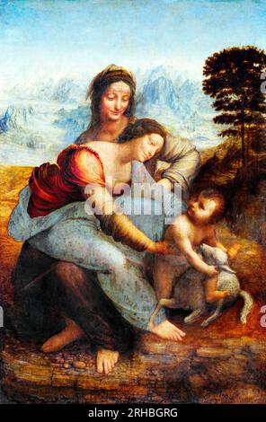 La Vergine e il bambino di Leonardo da Vinci con il famoso dipinto di Sant'Anna. Originale da Wikimedia Commons. Foto Stock