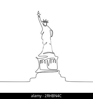 Statua della libertà ha isolato uno sfondo bianco con disegno continuo a una linea illustrazione vettoriale Illustrazione Vettoriale