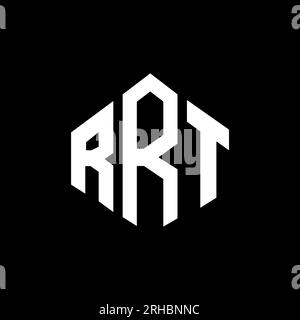 Logo RRT Letter con forma poligonale. Design del logo a forma di cubo e del poligono RRT. Modello con logo vettoriale esagonale destro in bianco e nero. Monogr. RRT Illustrazione Vettoriale