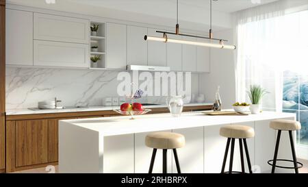 Design minimalista degli interni della cucina Foto Stock
