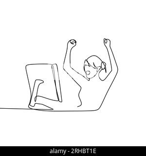 linea continua di lavoro di dipendenti donne che completano con successo il loro lavoro. Illustrazione Vettoriale