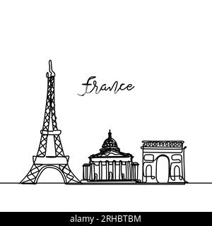 Francia disegno continuo. Skyline di Parigi a una linea. Vettoriale di stile semplice e moderno minimalista Illustrazione Vettoriale