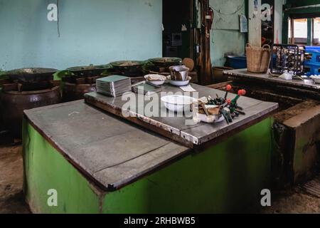 L'area di fermentazione e mescolata con il fungo Aspergillus oryzae, o Koji, per la salsa di soia per 2 mesi fino a quando il fungo non cresce, presso la fabbrica di salsa di soia artigianale Century Hao Yong Seng, a Khlong Bang Luang, comunità storica lungo il canale. “Hao Yong Seng” è l’unica fabbrica di salsa di soia fatta in casa rimasta a Bangkok, da 3 generazioni, per più di 100 anni, la famiglia non ha mai cambiato la formula e mantiene ancora il processo di produzione tradizionale, che richiede fino a 6 mesi per ottenere una bottiglia, nella comunità di Khlong Bang Luang, che era un distretto economico, questo è il o Foto Stock