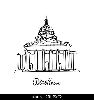 Illustrazione vettoriale del disegno a una linea Pantheon. Luogo popolare a Parigi, in Francia. Illustrazione Vettoriale