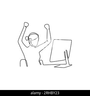 linea continua di lavoro di dipendenti donne che completano con successo il loro lavoro. Illustrazione Vettoriale