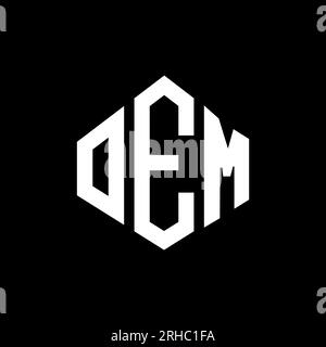 Logo OEM Letter con forma poligonale. Design del logo a forma di cubo e poligono OEM. Modello con logo vettoriale esagonale OEM in bianco e nero. Monogr. OEM Illustrazione Vettoriale