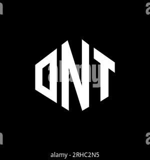 Logo ONT Letter con forma poligonale. Design con logo a forma di cubo e poligono ONT. Modello con logo vettoriale esagonale ONT in bianco e nero. Monogr. ONT Illustrazione Vettoriale