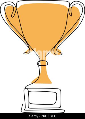 disegno di una linea continua di un trofeo di vittoria d'oro. Illustrazione Vettoriale