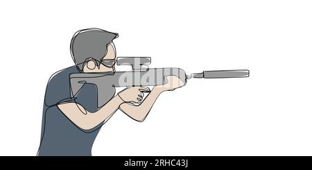 disegno a linee continue di un cecchino Illustrazione Vettoriale