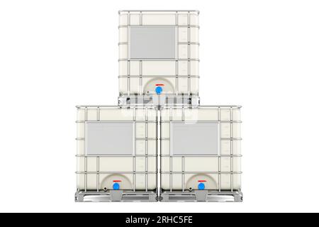 Stack di contenitori intermedi, rendering 3D isolato su sfondo bianco Foto Stock