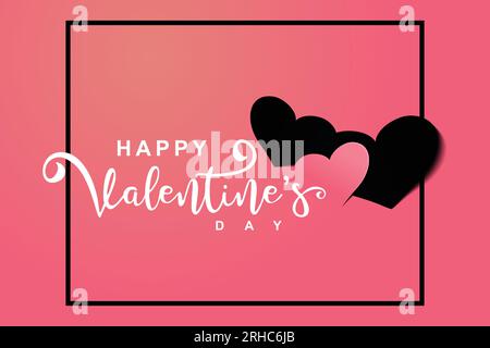 Vector Happy Valentine è un omaggio con cuore, lettere e cornice. Colore rosa e nero, design moderno. Illustrazione Vettoriale