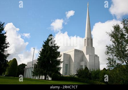 Una vista del tempio mormone di Preston England nel Regno Unito, in Europa Foto Stock