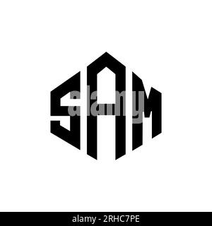 Logo SAM Letter con forma poligonale. Design con logo a forma di cubo e poligono SAM. Modello con logo vettoriale esagonale SAM in bianco e nero. SAM monogr Illustrazione Vettoriale