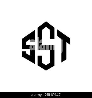 Logo SST Letter con forma poligonale. Design con logo a forma di cubo e poligono SST. Modello con logo vettoriale esagonale SST in bianco e nero. Monogr. SST Illustrazione Vettoriale