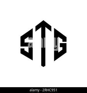 Logo STG Letter con forma poligonale. Design con logo a forma di cubo e poligono STG. Modello con logo vettoriale esagonale STG bianco e nero. Monogr. STG Illustrazione Vettoriale