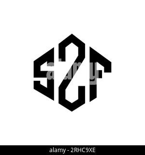 Logo SZF Letter con forma poligonale. Design con logo a forma di cubo e poligono SZF. Modello con logo vettoriale esagonale SZF in bianco e nero. Monogr SZF Illustrazione Vettoriale