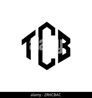 Logo TCB Letter con forma poligonale. Design del logo a forma di cubo e poligono TCB. Modello con logo vettoriale esagonale TCB in bianco e nero. TCB monogr Illustrazione Vettoriale