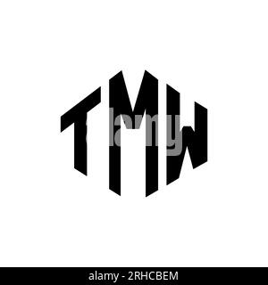 Logo TMW Letter con forma poligonale. Design con logo a forma di cubo e poligono TMW. Modello con logo vettoriale esagonale TMW bianco e nero. TMW monogr Illustrazione Vettoriale