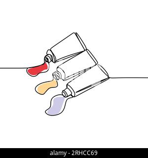 Verniciatura di tubi acquerelli spruzzi di liquido disegno a linee continue Illustrazione Vettoriale