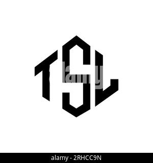 Logo TSL Letter con forma poligonale. Design con logo a forma di cubo e poligono TSL. Modello con logo vettoriale esagonale TSL in bianco e nero. TSL monogr Illustrazione Vettoriale